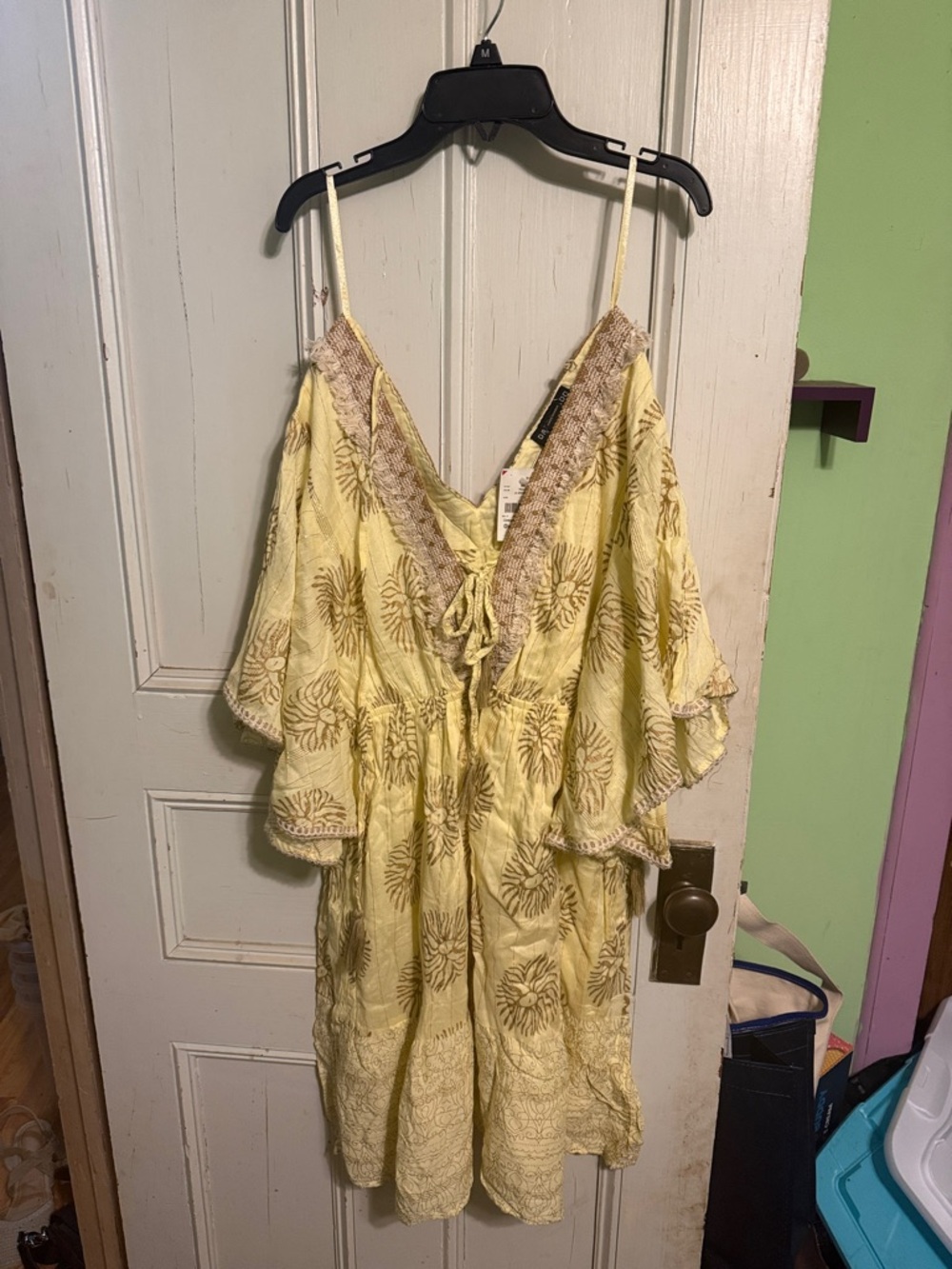 Yellow Floral V-Neck Cold-Shoulder Dress